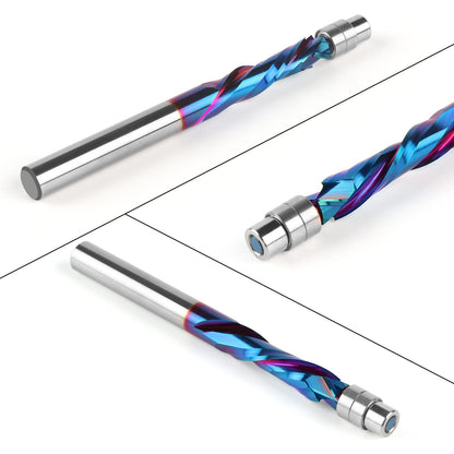 EANOSIC Up Down Compression Spiral Flush Trim Bit – 1/4in Shank, Solid Carbide, Nano Blue Coating
