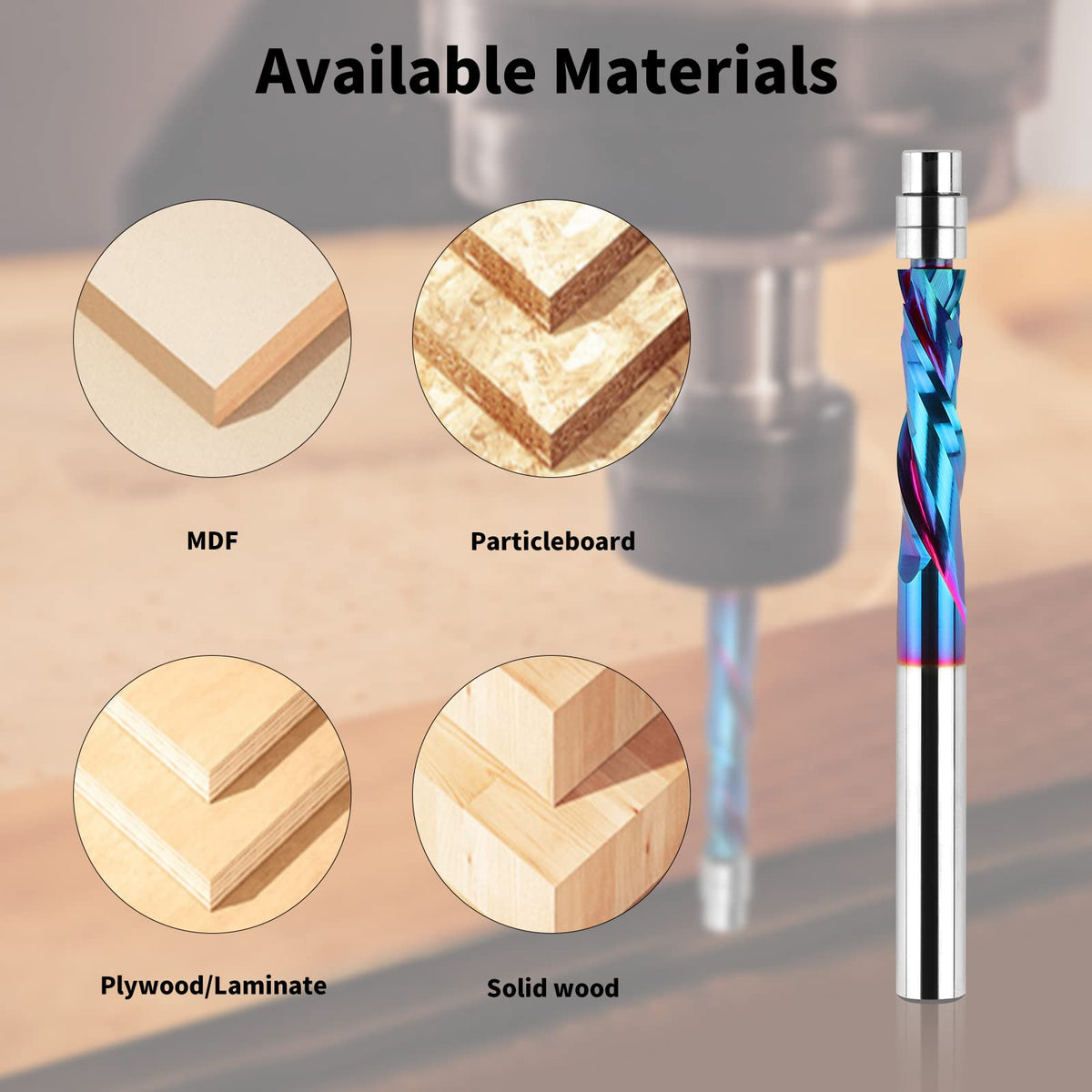 EANOSIC Up Down Compression Spiral Flush Trim Bit – 1/4in Shank, Solid Carbide, Nano Blue Coating