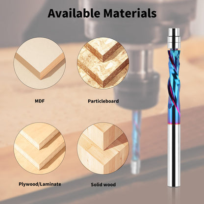 EANOSIC Up Down Compression Spiral Flush Trim Bit – 1/4in Shank, Solid Carbide, Nano Blue Coating