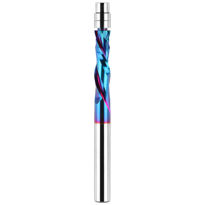 EANOSIC Up Down Compression Spiral Flush Trim Bit – 1/4in Shank, Solid Carbide, Nano Blue Coating