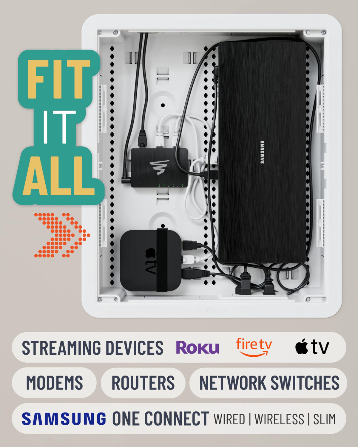 ECHOGEAR 17-In Wall TV Media Box | Recessed Outlet & Network Enclosure