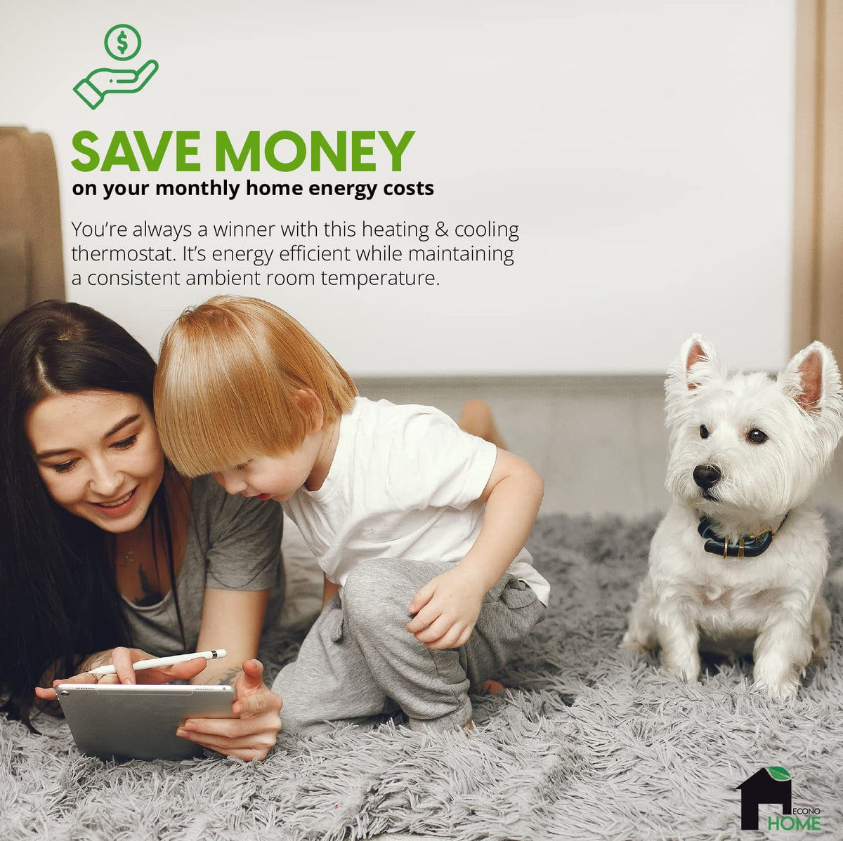 EconoHome Adjustable Thermostat – Universal Plug-in Heating & Cooling Controller