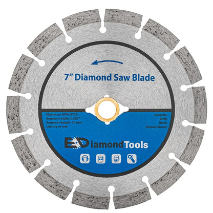 EDiamondTools 7-inch Segmented Diamond Saw Blade for Concrete, Brick, Block and Masonry | 10mm Segment Height, 7/8-inch Arbor
