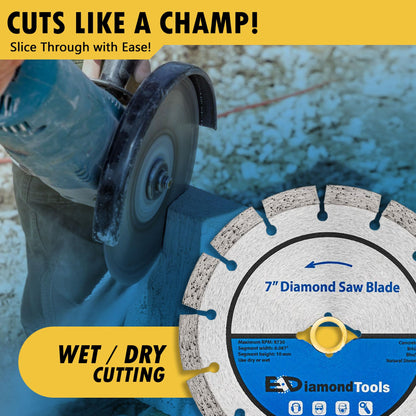 EDiamondTools 7-inch Segmented Diamond Saw Blade for Concrete, Brick, Block and Masonry | 10mm Segment Height, 7/8-inch Arbor