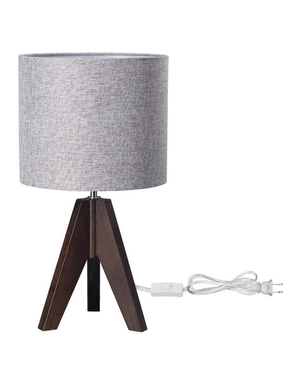 EDISHINE Boho Small Table Lamp | Walnut Tripod, Grey Linen Shade, 14.2 Inch, E26 Socket
