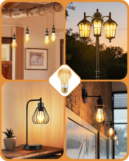 EDISHINE Vintage LED Edison Bulbs - 8W, 60W Equivalent, 2200K Amber; Dimmable, E26, 6 Pack