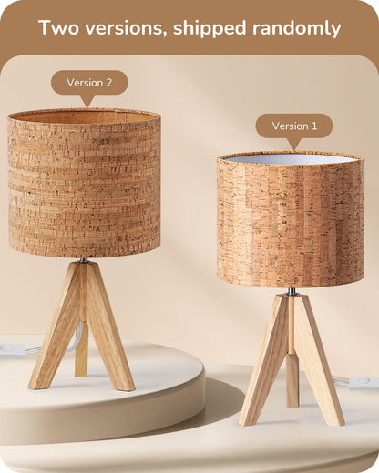 EDISHINE Small Table Lamp — Wooden Tripod, Bark Linen Shade