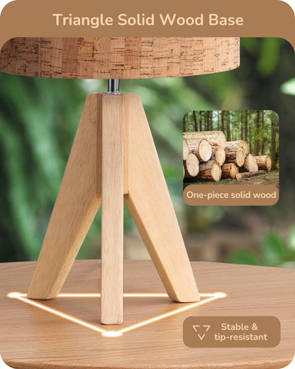 EDISHINE Small Table Lamp — Wooden Tripod, Bark Linen Shade