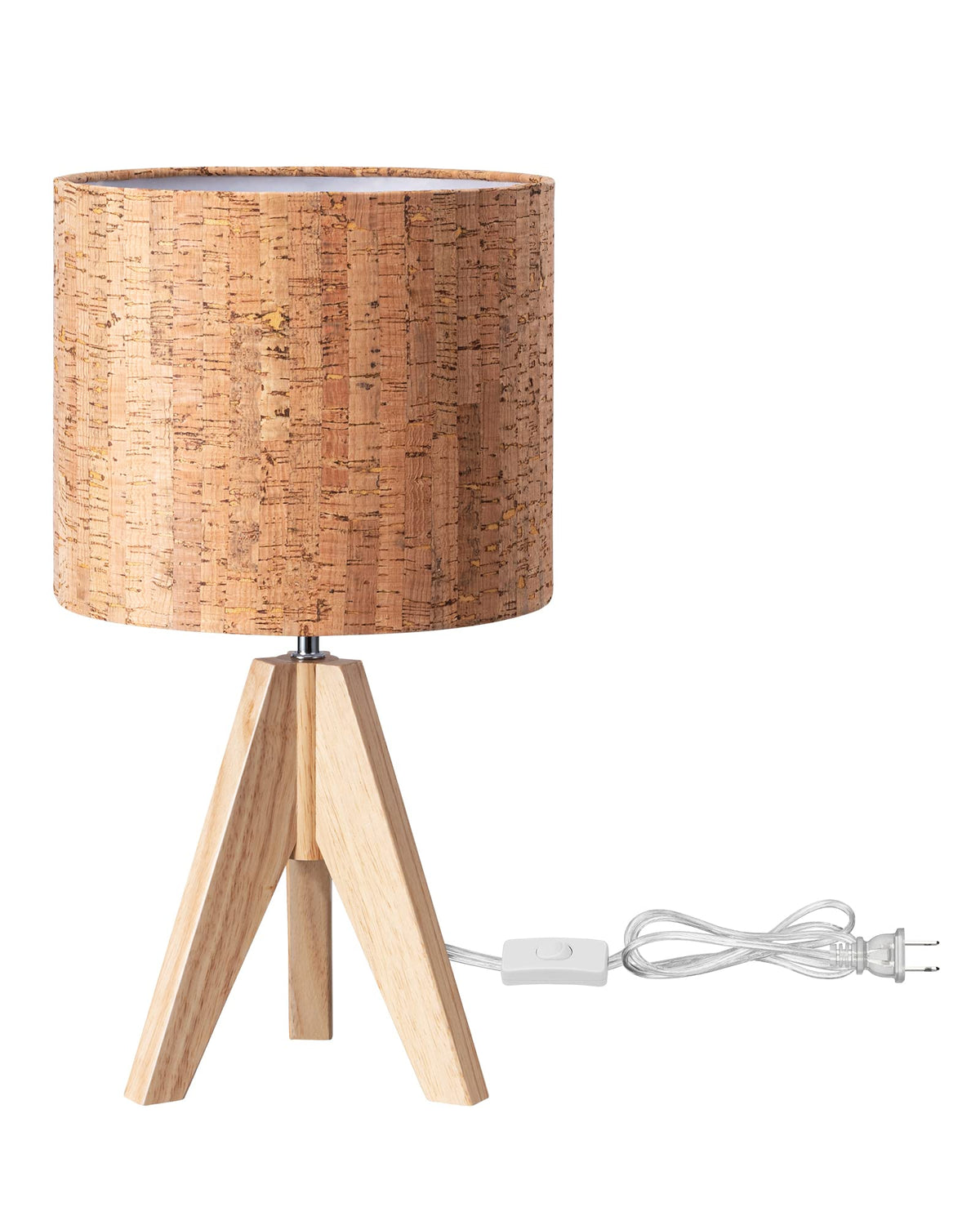 EDISHINE Small Table Lamp — Wooden Tripod, Bark Linen Shade