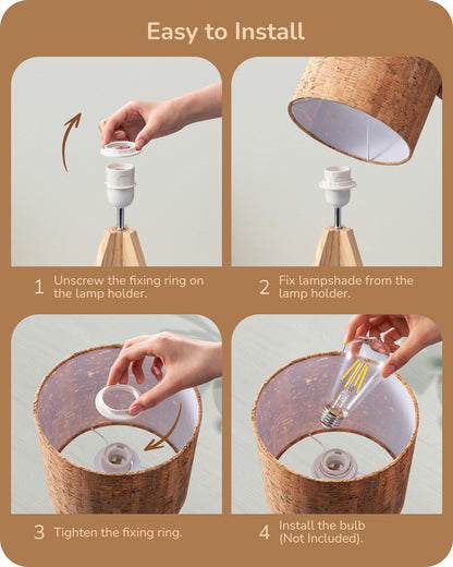EDISHINE Small Table Lamp — Wooden Tripod, Bark Linen Shade