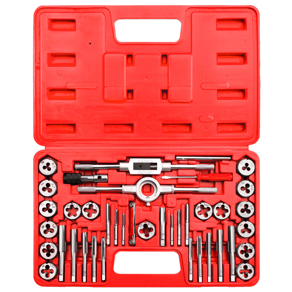 EFFICERE 40-Piece Tap & Die Set for Metric Threads M3–M12 | Coarse & Fine, Wrenches & Case