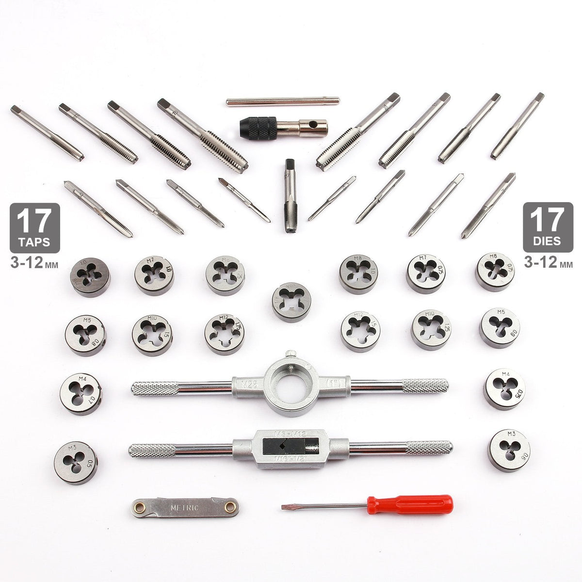 EFFICERE 40-Piece Tap & Die Set for Metric Threads M3–M12 | Coarse & Fine, Wrenches & Case