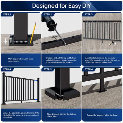 Egadis 36-in H x 12-ft W Aluminum Railing Kit — Black Textured Finish, 2 Post 2 Panel