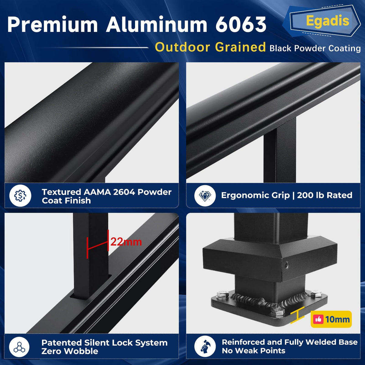 Egadis 36-in H x 12-ft W Aluminum Railing Kit — Black Textured Finish, 2 Post 2 Panel