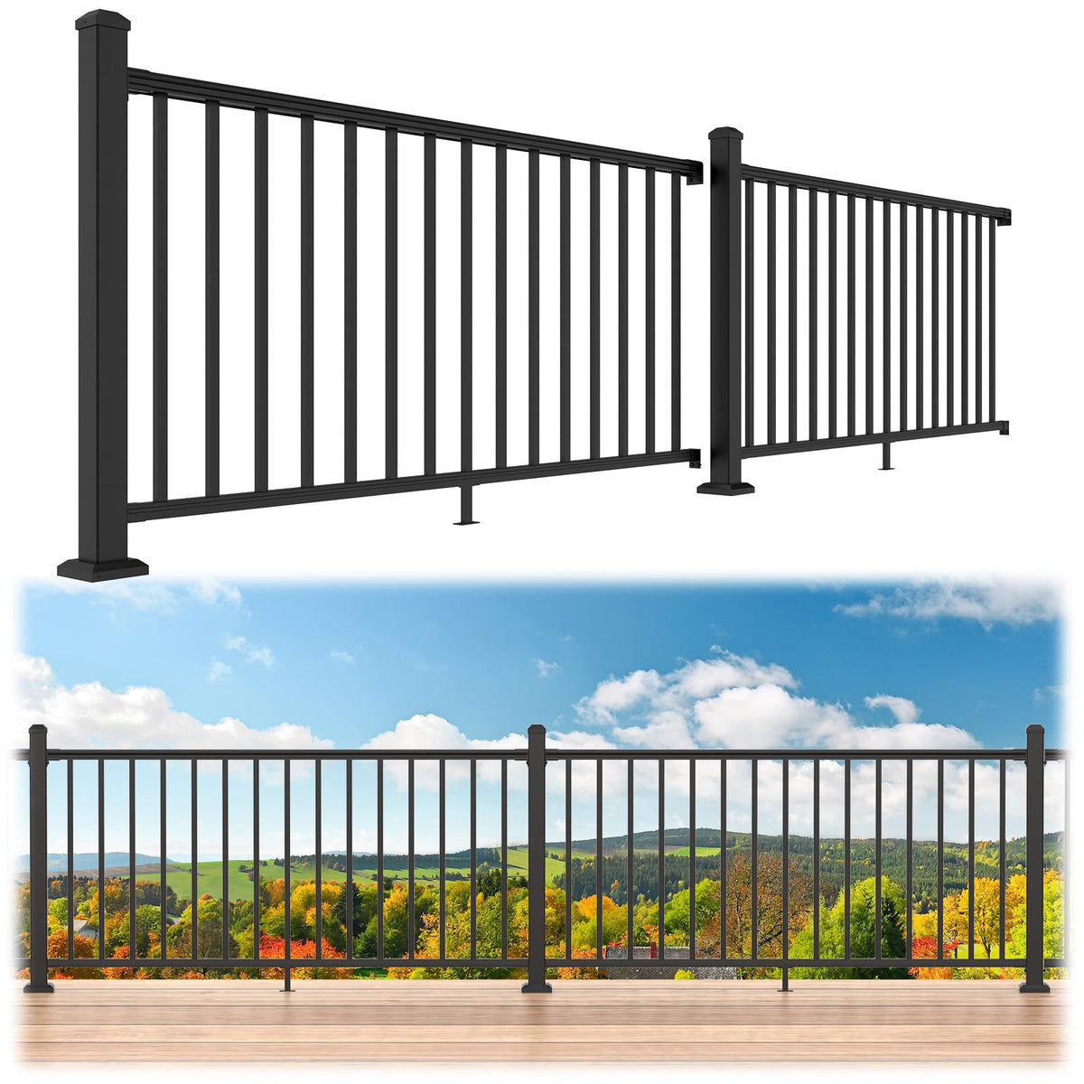 Egadis 36-in H x 12-ft W Aluminum Railing Kit — Black Textured Finish, 2 Post 2 Panel
