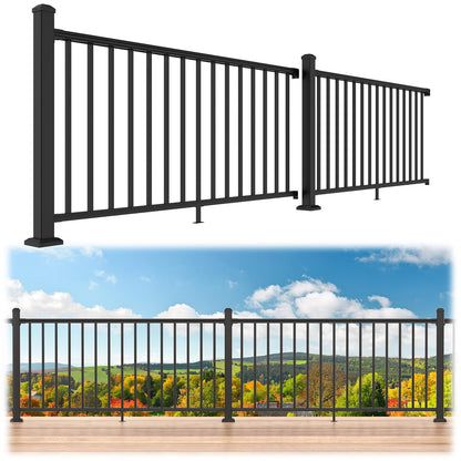 Egadis 36-in H x 12-ft W Aluminum Railing Kit — Black Textured Finish, 2 Post 2 Panel