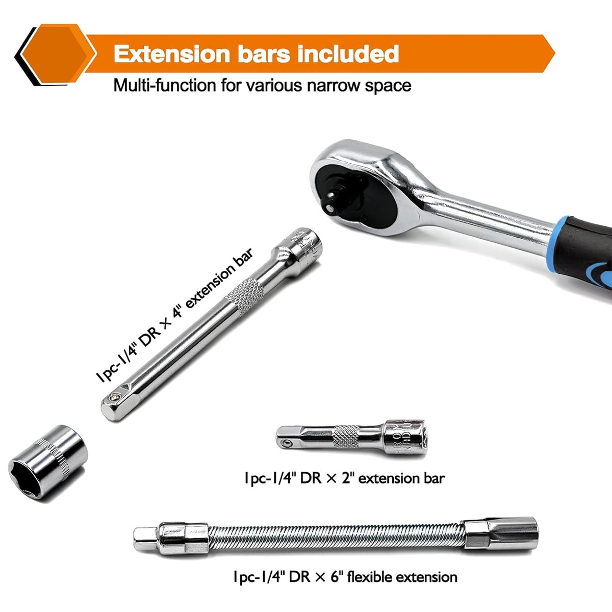 Egofine 46-Piece 1/4-Inch Drive Socket Ratchet Set – Bit Sockets, Extensions, Blue Storage Case