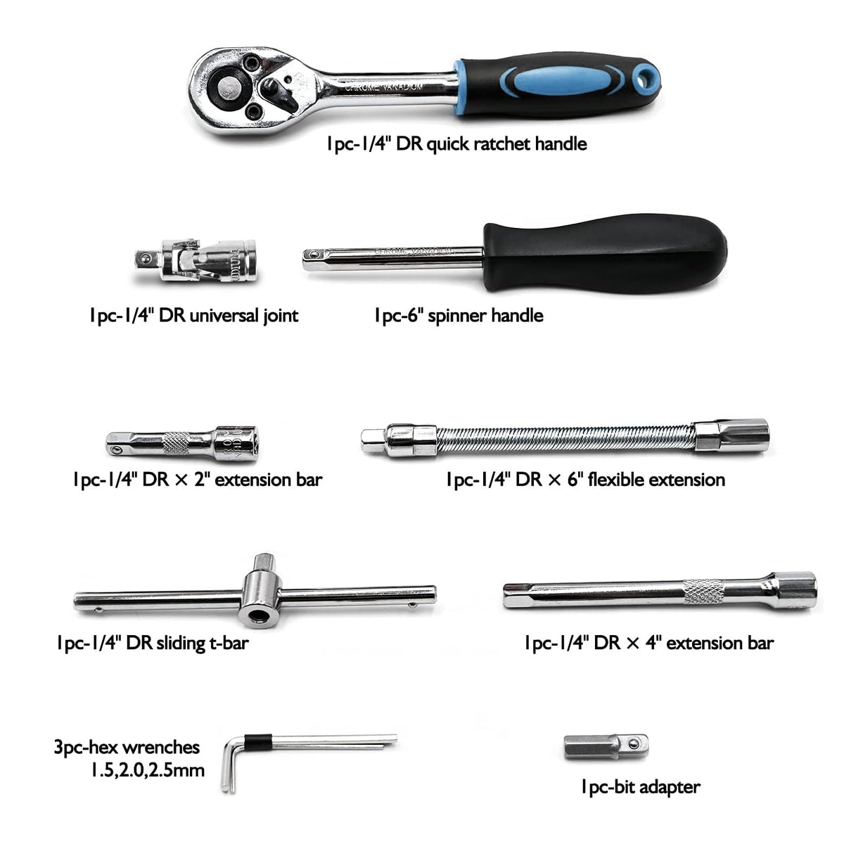Egofine 46-Piece 1/4-Inch Drive Socket Ratchet Set – Bit Sockets, Extensions, Blue Storage Case