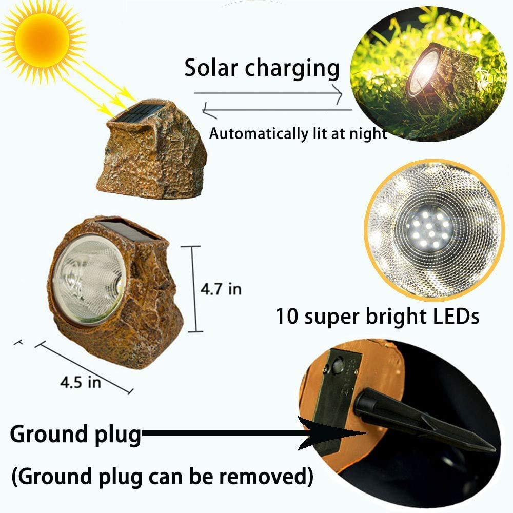 EiGreen Solar Garden Rock Lights 2 Pack – Waterproof Outdoor Rock Pathway Lights
