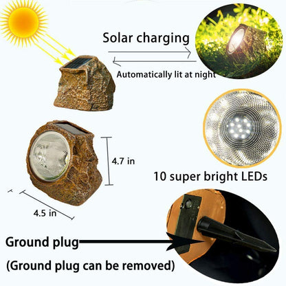 EiGreen Solar Garden Rock Lights 2 Pack – Waterproof Outdoor Rock Pathway Lights