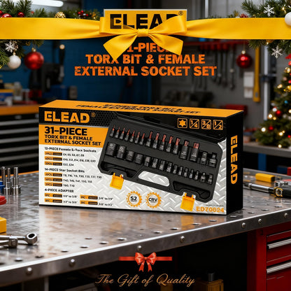 ELEAD 31-Piece Torx Bit Socket Set | 14 Star Bits T8-T70 & 13 E-Torx Sockets E4-E24 | Premium CR-V & S2 Steel
