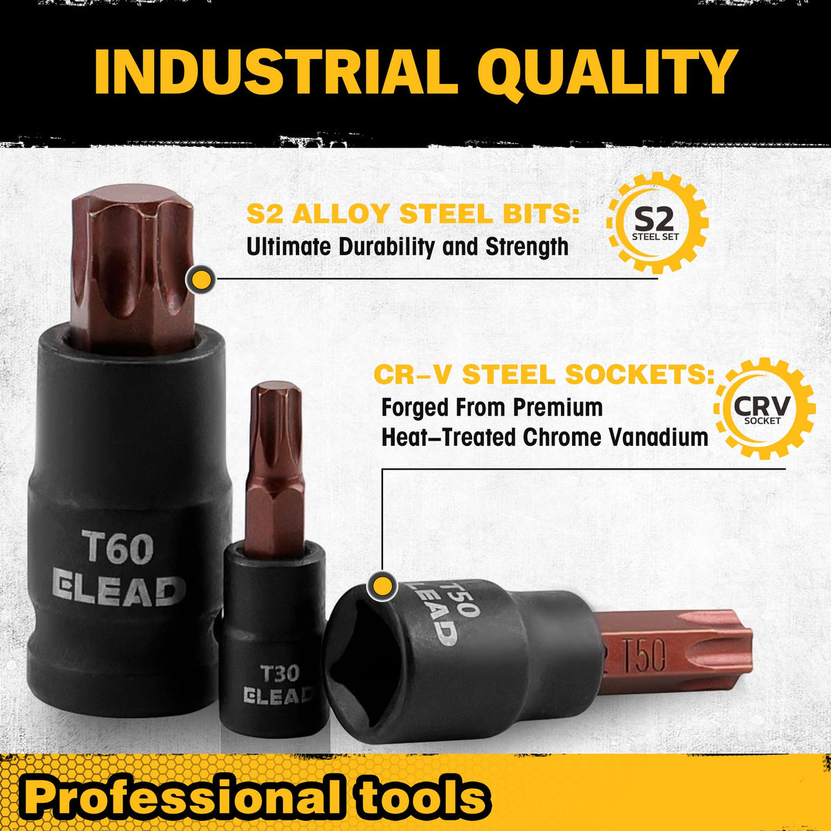 ELEAD 31-Piece Torx Bit Socket Set | 14 Star Bits T8-T70 & 13 E-Torx Sockets E4-E24 | Premium CR-V & S2 Steel