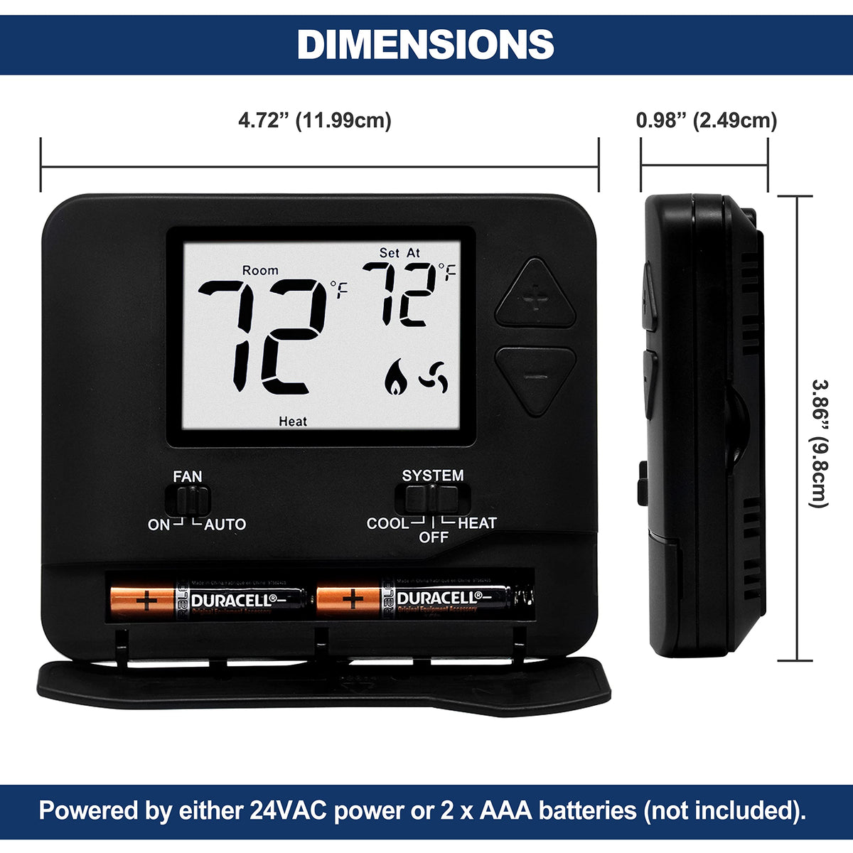 ELECTECK Non-Programmable Digital Thermostat – 1 Heat/1 Cool, Large LCD, Black