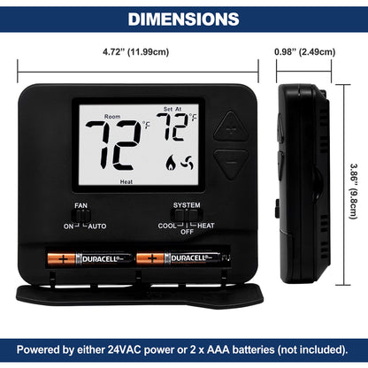 ELECTECK Non-Programmable Digital Thermostat – 1 Heat/1 Cool, Large LCD, Black