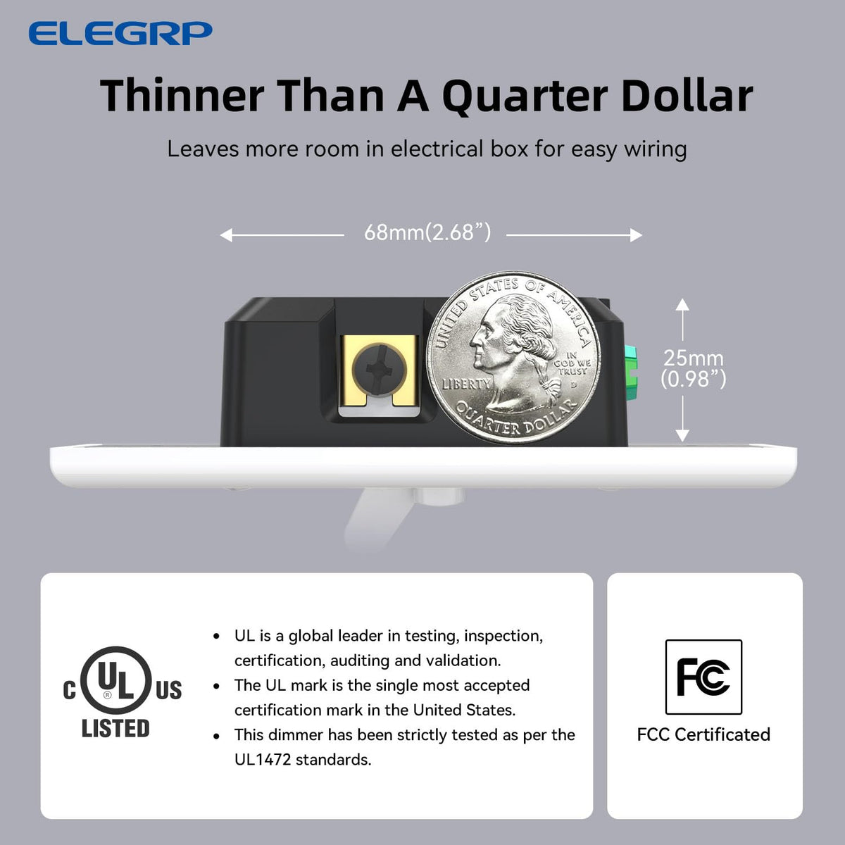 ELEGRP Digital Toggle Dimmer Switch – Smooth LED CFL Incandescent Dimming, Single Pole or 3-Way