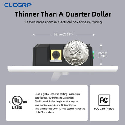 ELEGRP Digital Toggle Dimmer Switch – Smooth LED CFL Incandescent Dimming, Single Pole or 3-Way