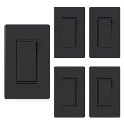 ELEGRP Matte Black 3-Way Switch with Plate – 15A, UL Listed (5 Pack)