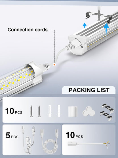 ELEKICO 6 Pack 50W 4ft LED Shop Light — 7500lm, 5000K, V-Shape, Linkable