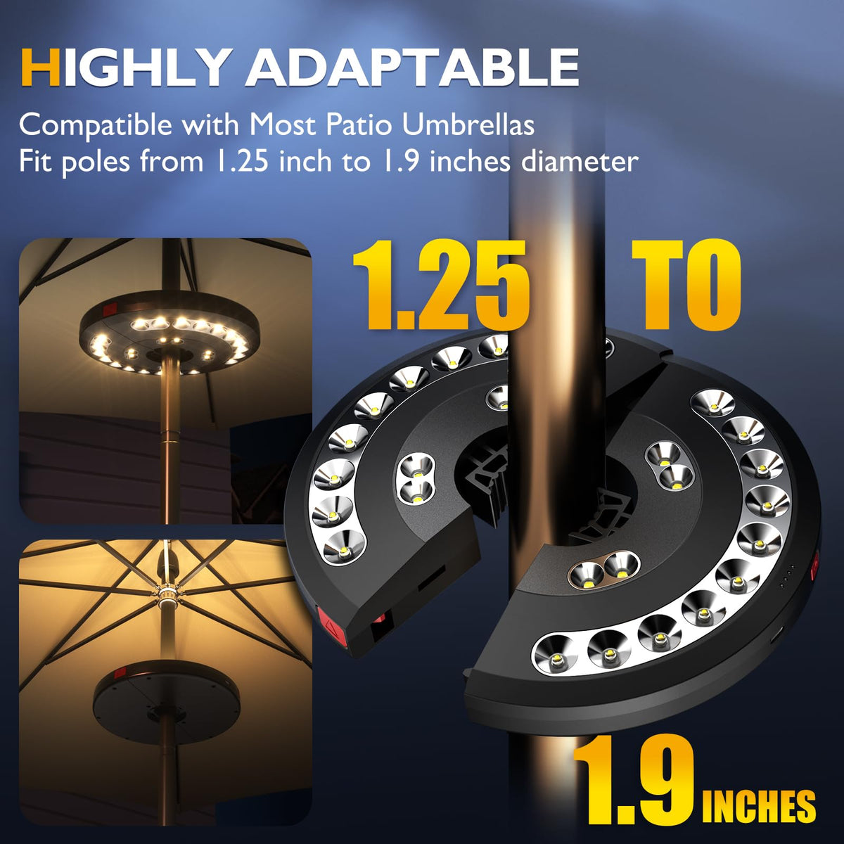 Eletorot Patio Umbrella Lights – USB Rechargeable 28 LED, 3 Modes, Outdoor Decor