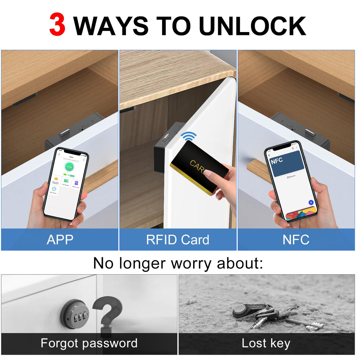 eLinkSmart Drawer Lock – Hidden Cabinet Lock with NFC, Bluetooth & App Control (No Drilling)