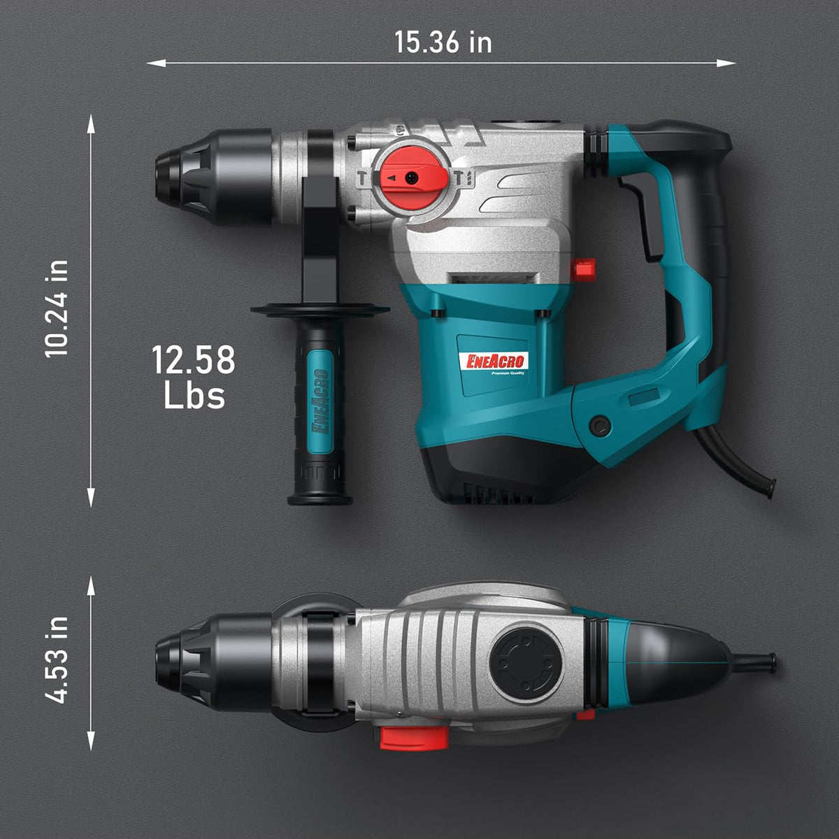 ENEACRO 1-1/4 Inch SDS-Plus 13 Amp Rotary Hammer Drill – 4 Functions with Case