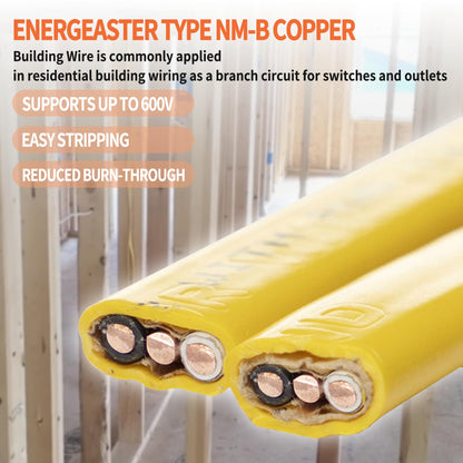 Energeaster Solid Indoor 12/2 NM-B Cable, 15ft Coil – 12 Gauge, Grounded, 600V
