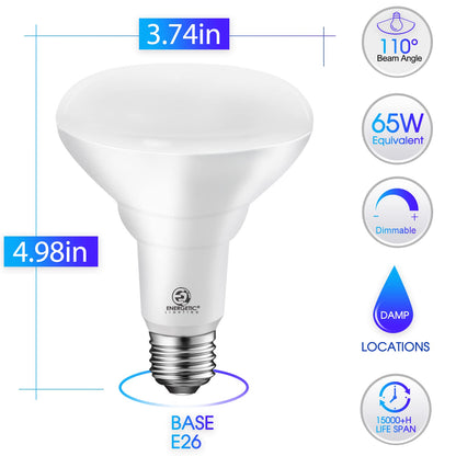 Energetic Lighting BR30 LED Flood Light Bulbs – 65W Equivalent, Dimmable, Daylight 5000K, Damp Rated, 6-Pack