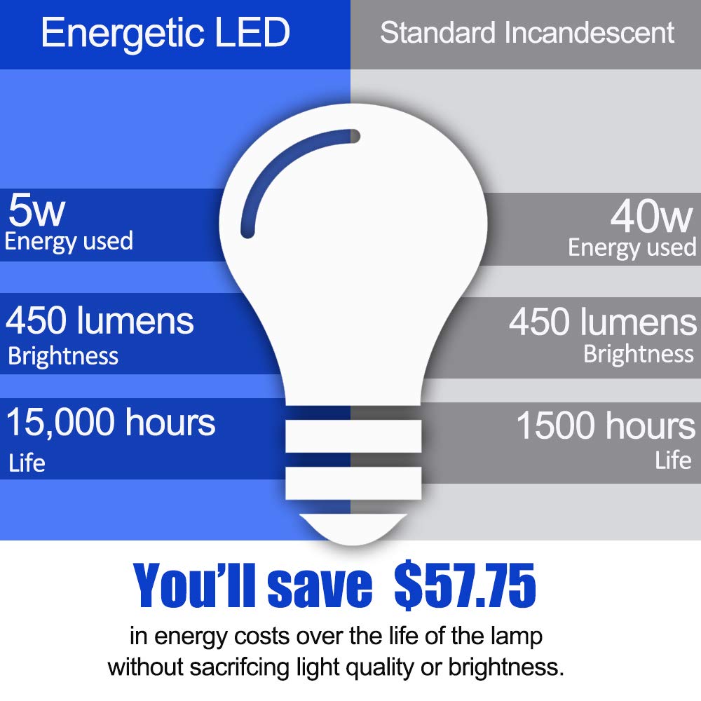 Energetic Lighting 24-Pack A19 LED Bulbs – 40W Equivalent, 5000K Daylight, E26 Base, ETL Listed