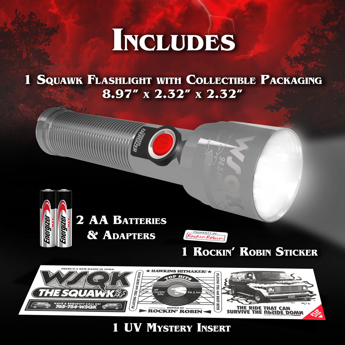 Energizer Stranger Things Squawk Retro LED Flashlight – 250 Lumens, UV Mode, IPX4