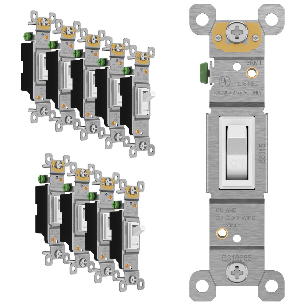ENERLITES Toggle Light Switch – Single Pole, 15A, 120-277V | UL Listed White 88115-W, 10-Pack