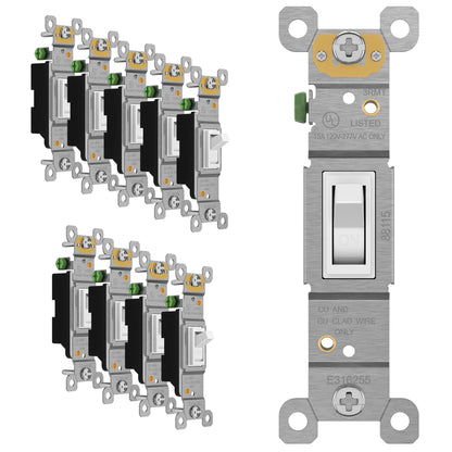 ENERLITES Toggle Light Switch – Single Pole, 15A, 120-277V | UL Listed White 88115-W, 10-Pack