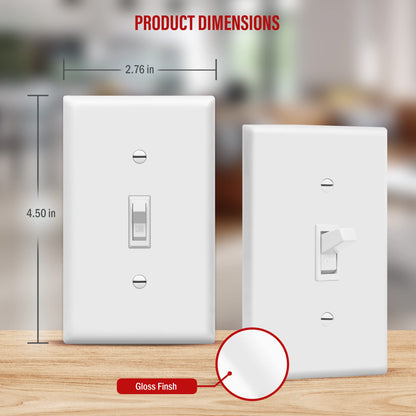 ENERLITES Toggle Light Wall Plate Bundle - 15A 120-277V Single Pole Switch, White, 10 Pack