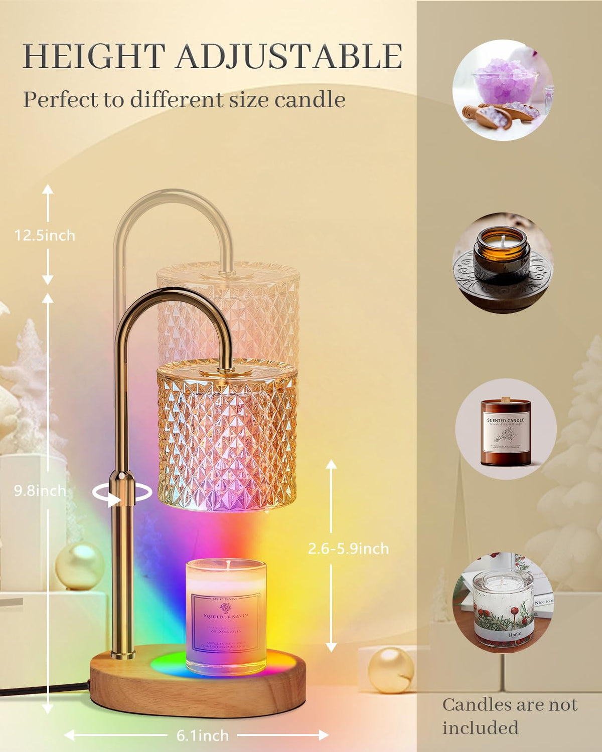 Engpure Candle Warmer Lamp with 7 LED Colors, Timer Dimmer & Height Adjustable