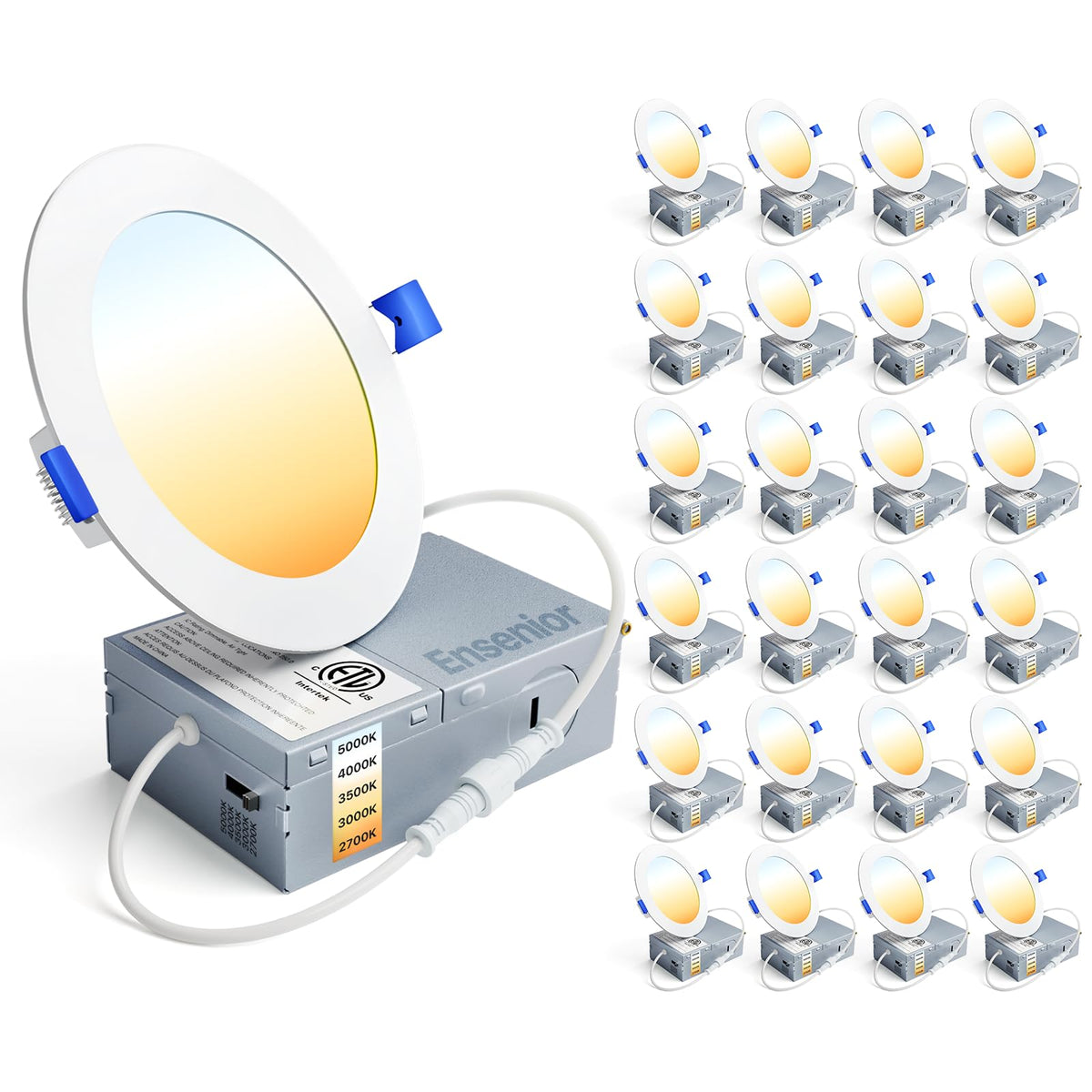 Ensenior 24-Pack 4-Inch LED Recessed Downlight | Dimmable 2700K-5000K, 750LM, IC Rated