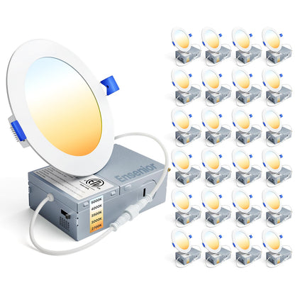 Ensenior 24-Pack 4-Inch LED Recessed Downlight | Dimmable 2700K-5000K, 750LM, IC Rated