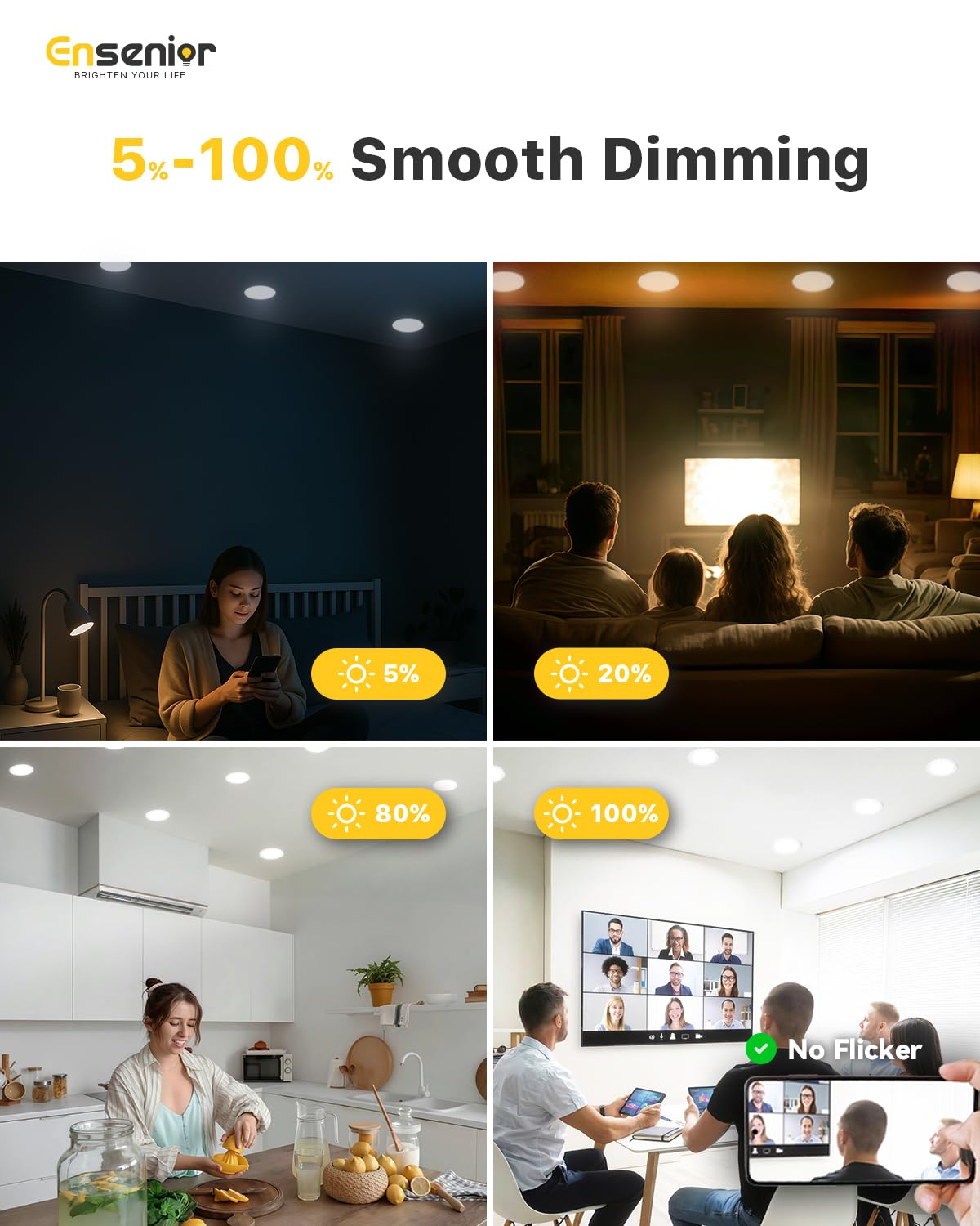 Ensenior 24-Pack 4-Inch LED Recessed Downlight | Dimmable 2700K-5000K, 750LM, IC Rated