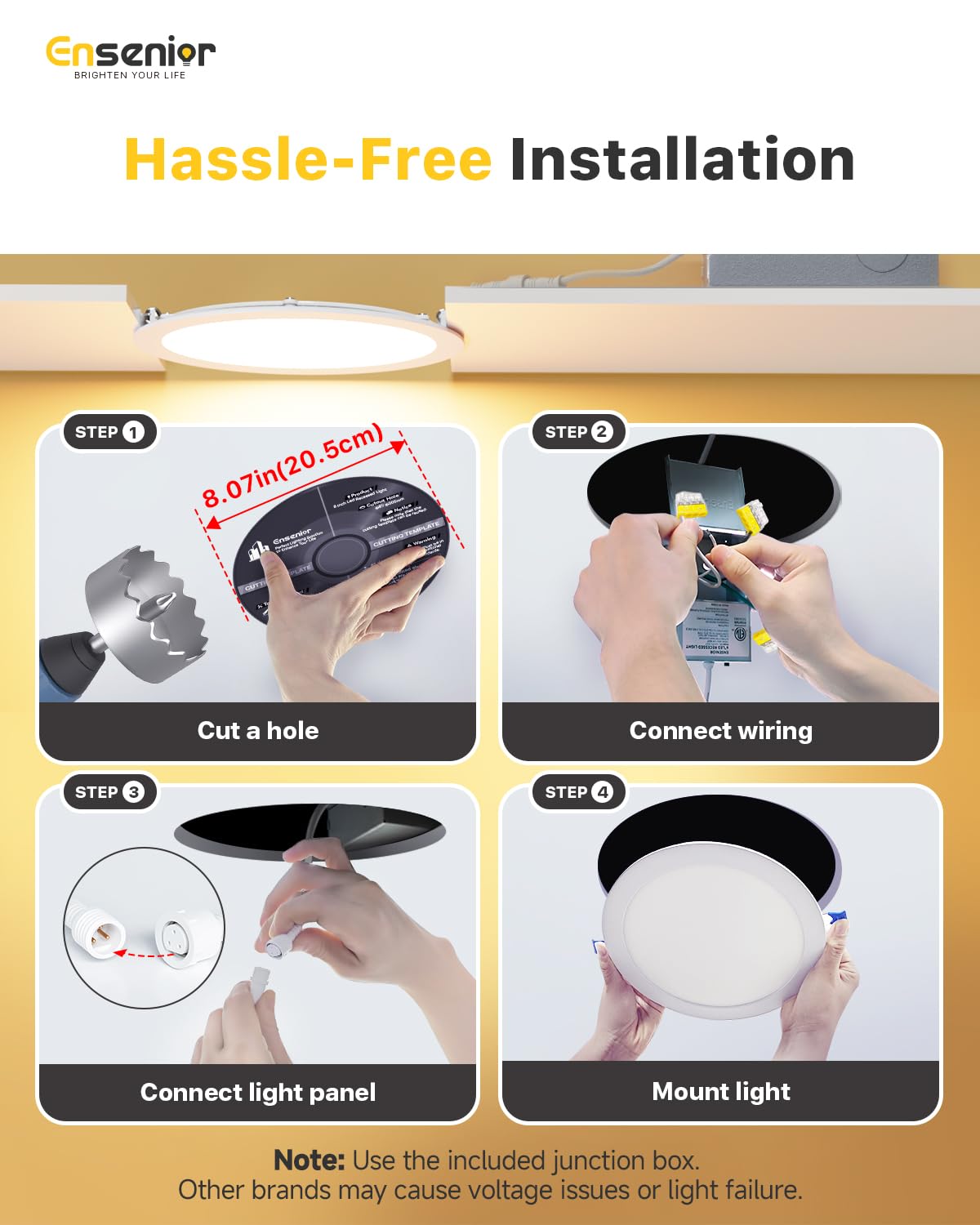 Ensenior 6 Pack 8-Inch Dimmable LED Recessed Lights | 2700K-5000K 5CCT, 1600LM
