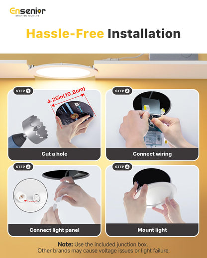 Ensenior 24-Pack 4-Inch LED Recessed Downlight | Dimmable 2700K-5000K, 750LM, IC Rated