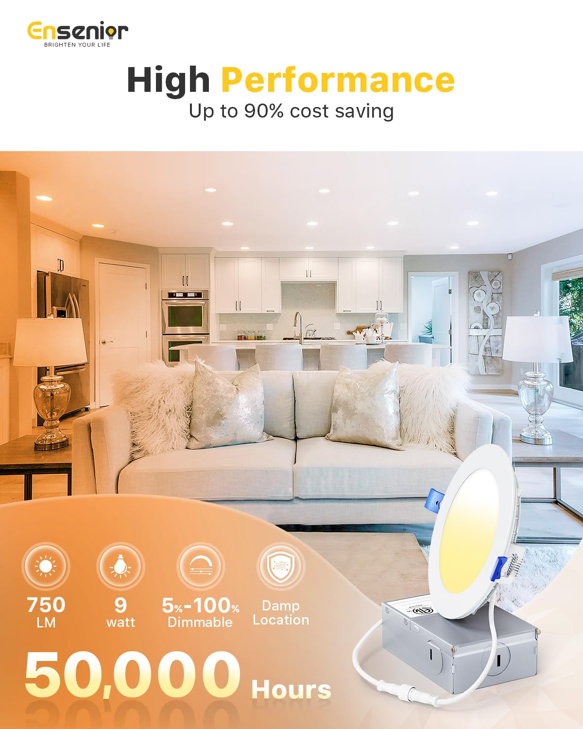 Ensenior 24-Pack 4-Inch LED Recessed Downlight | Dimmable 2700K-5000K, 750LM, IC Rated