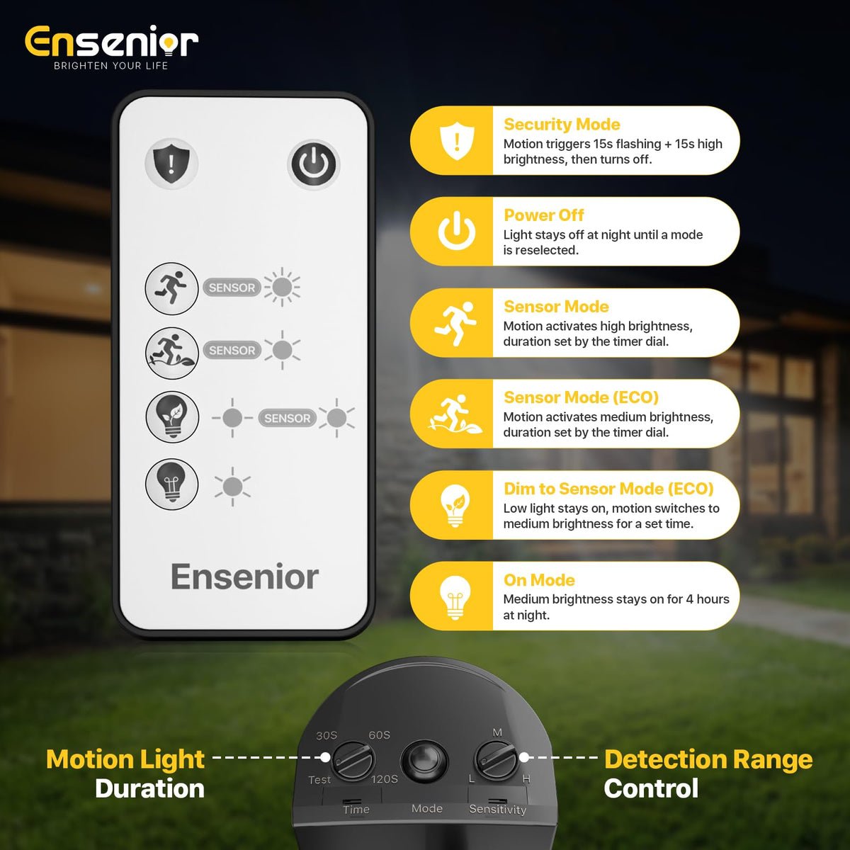Ensenior Solar Security Lights – 1800LM Flood Lights, 6500K, 2-Pack, Motion Sensor, IP65